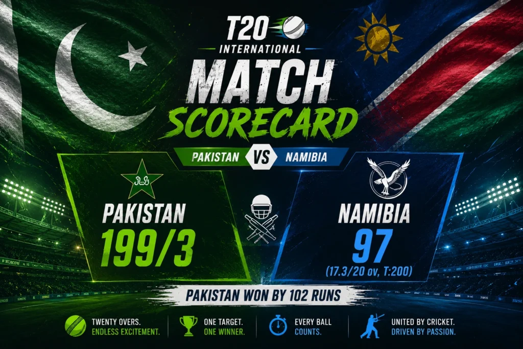 Pakistan vs Namibia Cricket Match Scorecard: 102-Run Victory That Changed Everything Pakistan vs Namibia Cricket Match Scorecard: 102-Run Victory That Changed Everything